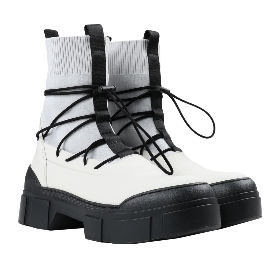 Ghete dama din material textil albe cu talpa groasa, stil modern, design de toamna-iarna, comoditate si stil.