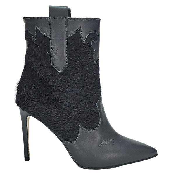 Botine dama din piele naturala, Model stiletto, Gri-Spaziomoda, 9270 Nappa Cavallin Grigio