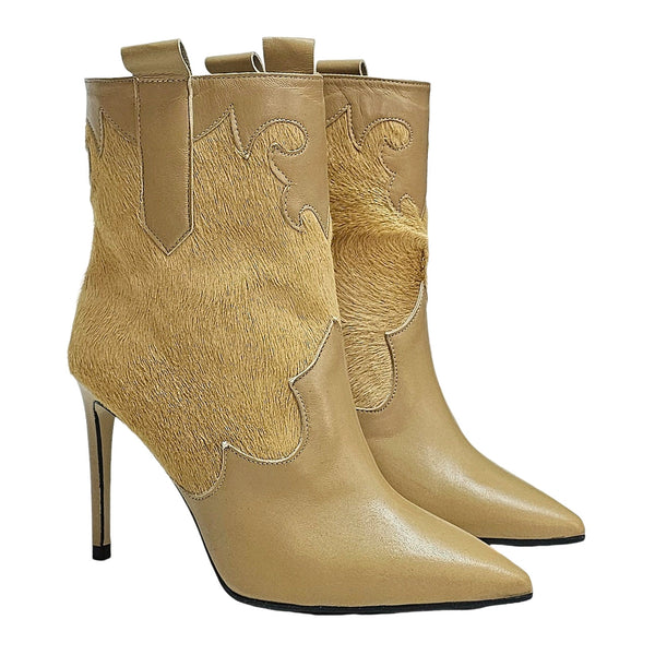 Botine dama din piele naturala, Model stiletto, Bej-Spaziomoda, 9270 Nappa Cavalin Beige