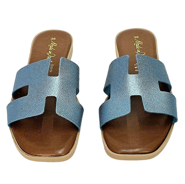 Papuci dama din piele naturala bleu, Made in Italy, H Celeste-R14, colectia Vara 2024, design elegant si confortabil