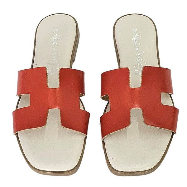 Papuci dama din piele naturala, Portocaliu-Made in Italy, H Arancio