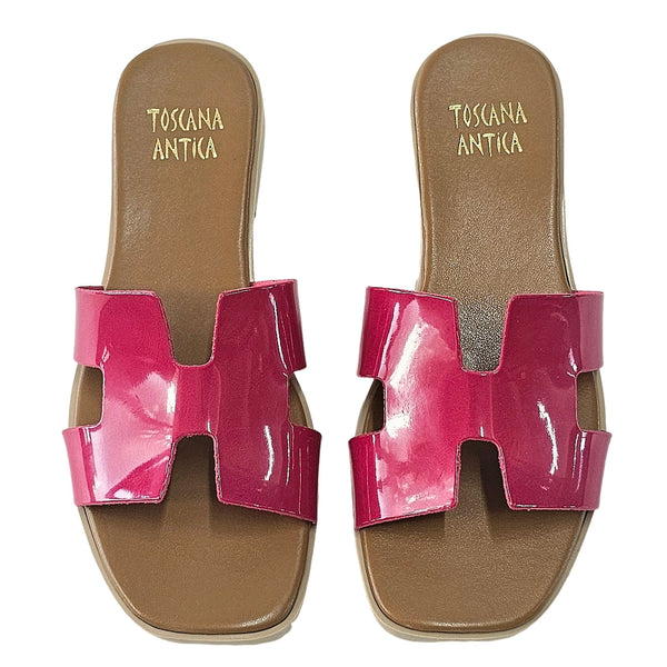 Papuci dama piele naturala roz, stil modern Made in Italy, Colectia Vara 2024, confortabili si eleganti.