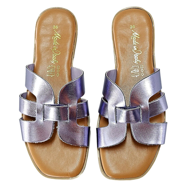 Papuci dama din piele naturala, Lila sidefat-Made in Italy, Art Valentina Lilla S, R4/R5