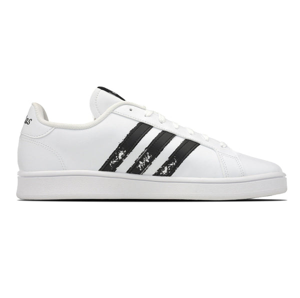 Adidas GRAND COURT BASE BEYOND Women sneakers featuring a classic white design with black stripes.