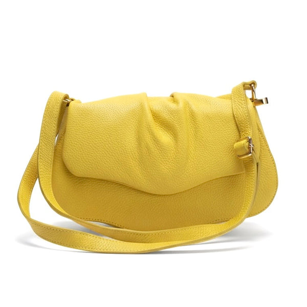 Poseta chic pentru femei din piele naturala, galben- Made in Italy