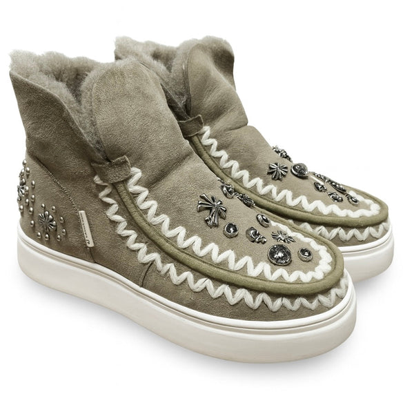 Ghete dama din piele naturala intoarsa, îmblanite, kaki-Movie's H5-04