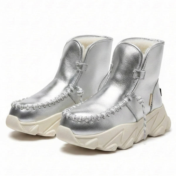 Ghete dama din piele naturala, îmblanite, argintiu-Movie's, H6-10B Silver