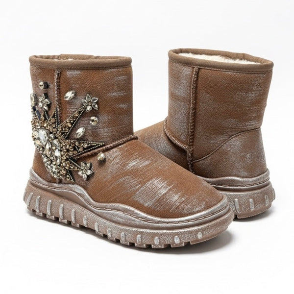 Ghete dama din material textil, îmblanite, camel-Movie's AH130VE