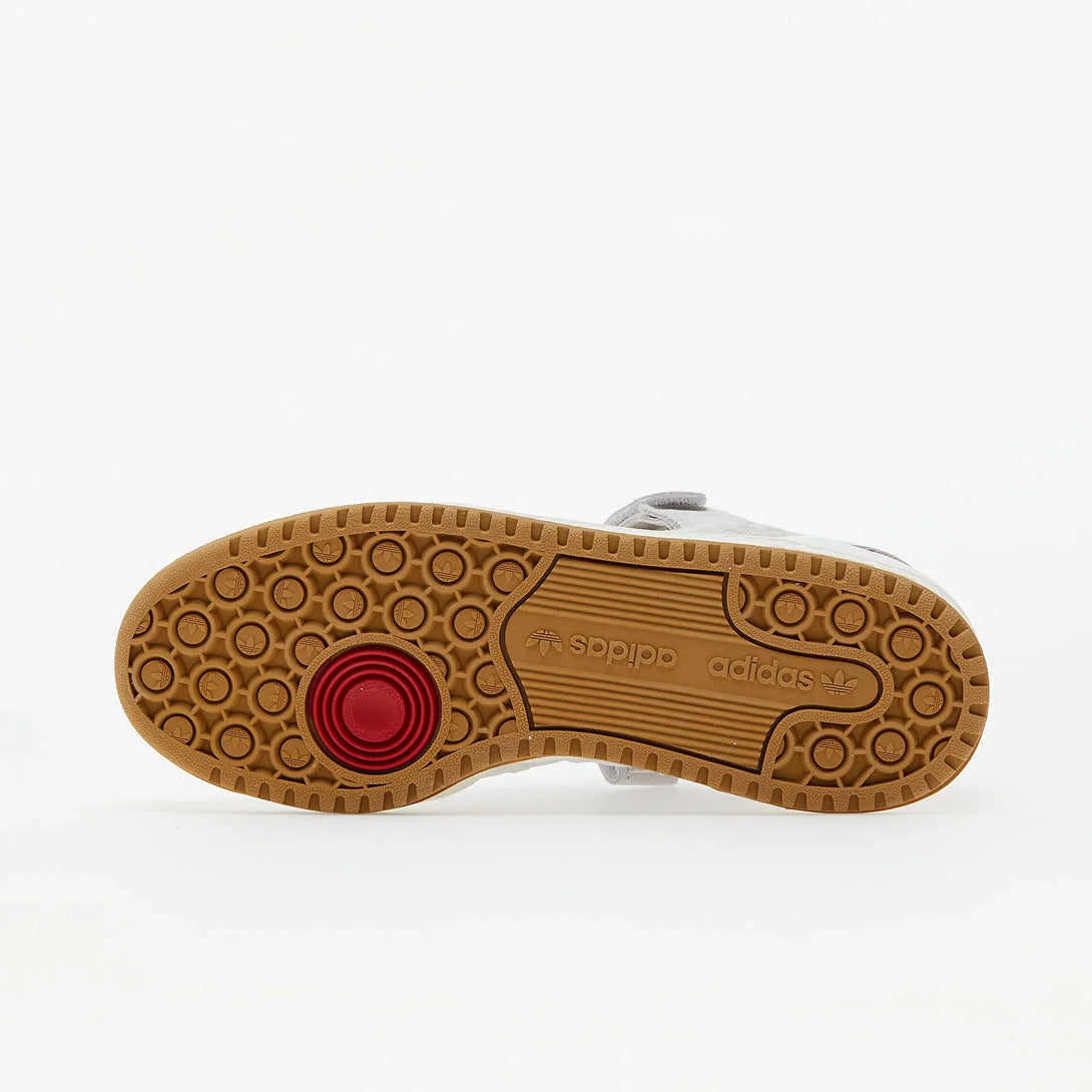 adidas x Arwa Al Banawi Forum 84 Low shoe outsole design with gum sole and red accent.