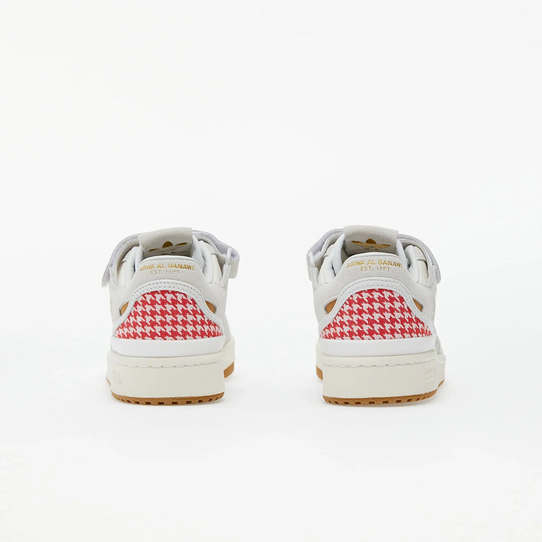 adidas x Arwa Al Banawi Forum 84 Low rear view showcasing the unique design and details in red and white.