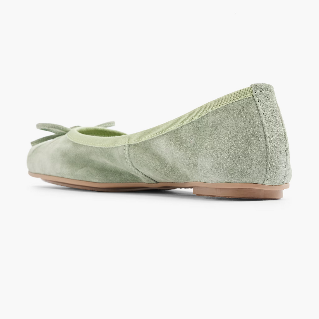 Balerini dama din piele naturala intoarsa verde, model Fortini 4031, cu talpa flexibila, perfecti pentru primavara/vara.