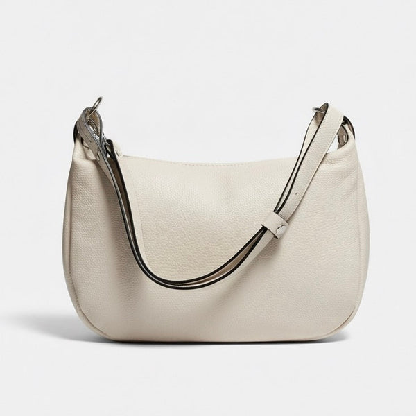 Poseta de umar mare pentru femei din piele naturala, alb unt- Made in Italy