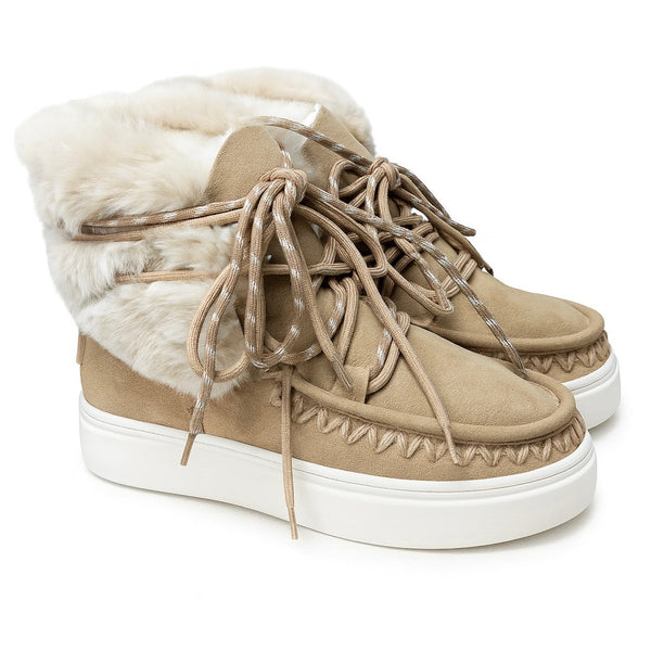 Ghete dama din piele naturala intoarsa, îmblanite, bej-Movie's H5-06A