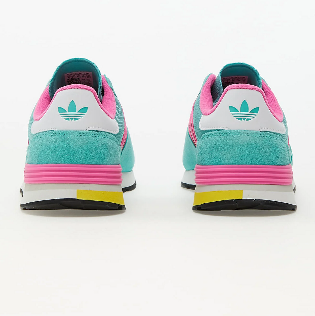 adidas Originals Treziod 2, shoes view from the back showcasing turquoise and pink design details.