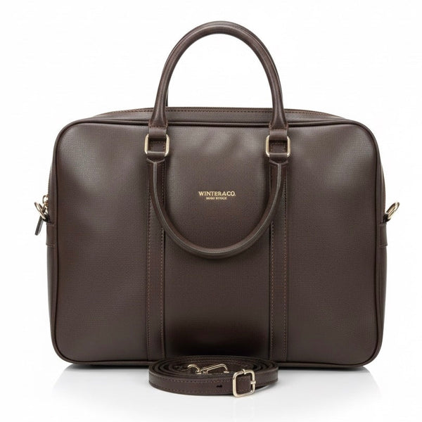 Geanta laptop din piele naturala, maro- Made in Italy