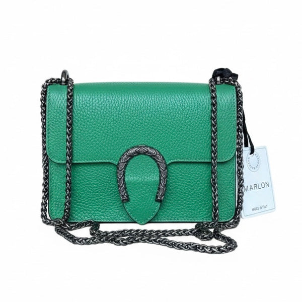 Poseta mica pentru femei din piele naturala, verde- Made in Italy