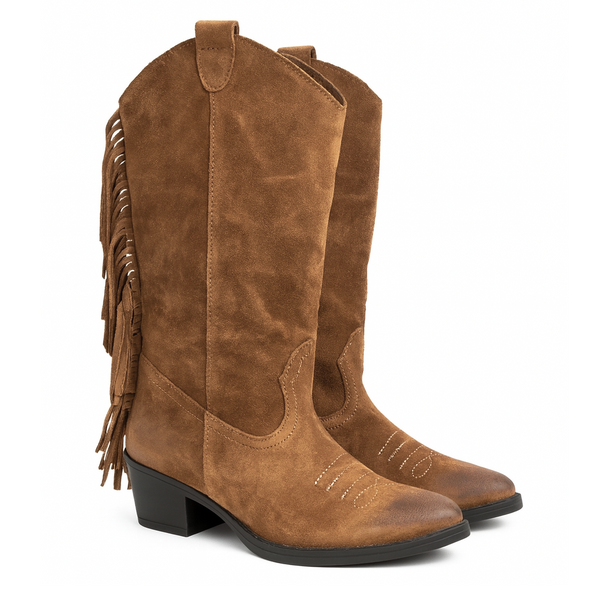 Ciocate dama din piele naturala intoarsa cu franjuri, maro - Made in Italy 04 Tabacco