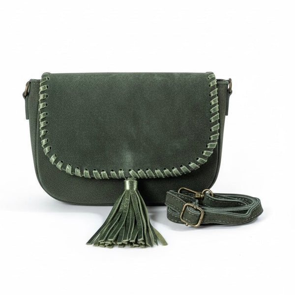 Poseta pentru femei din piele naturala intorasa, verde- Made in Italy