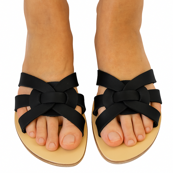 Papuci dama din piele naturala, Negru-Cala Violina, Amanda Nero, R4