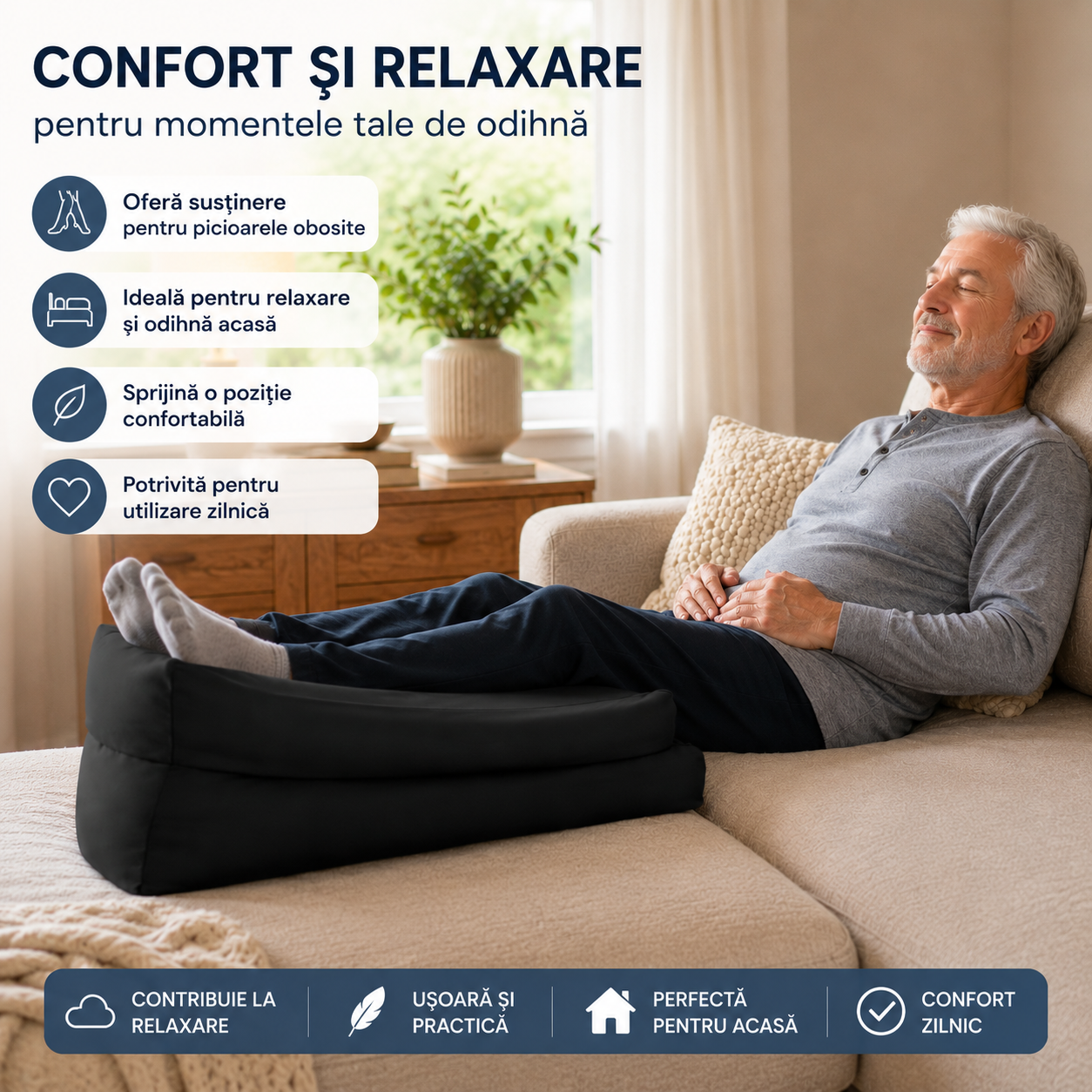 Picioare așezate confortabil pe perna mediFLEX