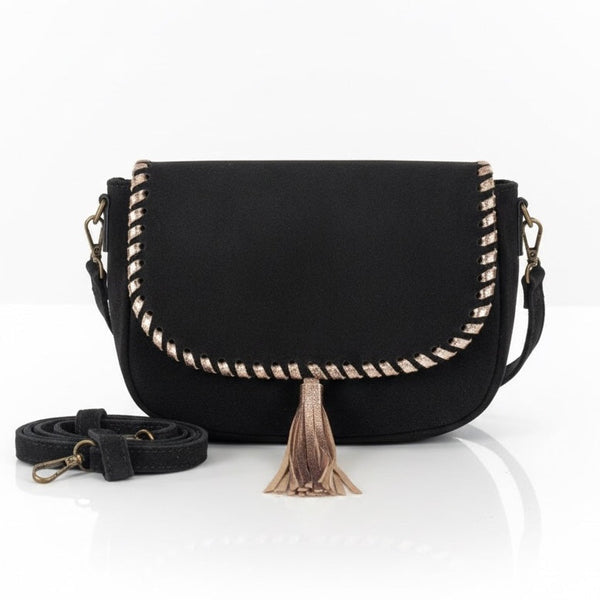 Poseta pentru femei din piele naturala intorasa, negru- Made in Italy