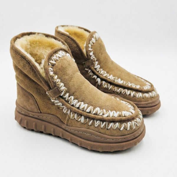 Ghete dama din piele naturala intoarsa, îmblanite, maro-Movie's AH100VE