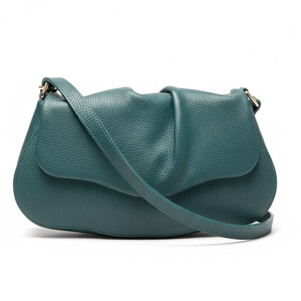 Poseta chic pentru femei din piele naturala, verde- Made in Italy