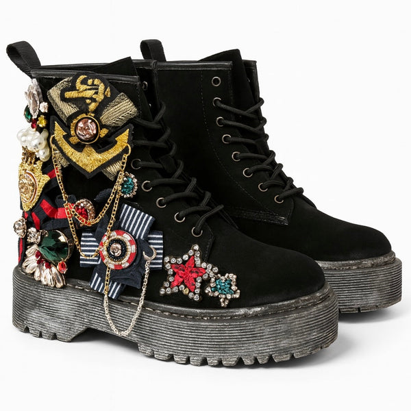 Ghete dama din piele naturala intoarsa, negru, Movies AB490