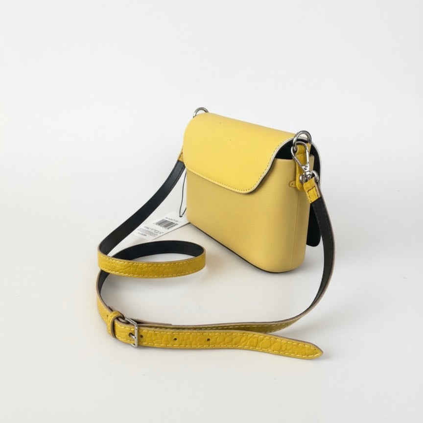 Obag galben mică geantă de umăr pentru femei, cu curea ajustabilă din piele, design modern.