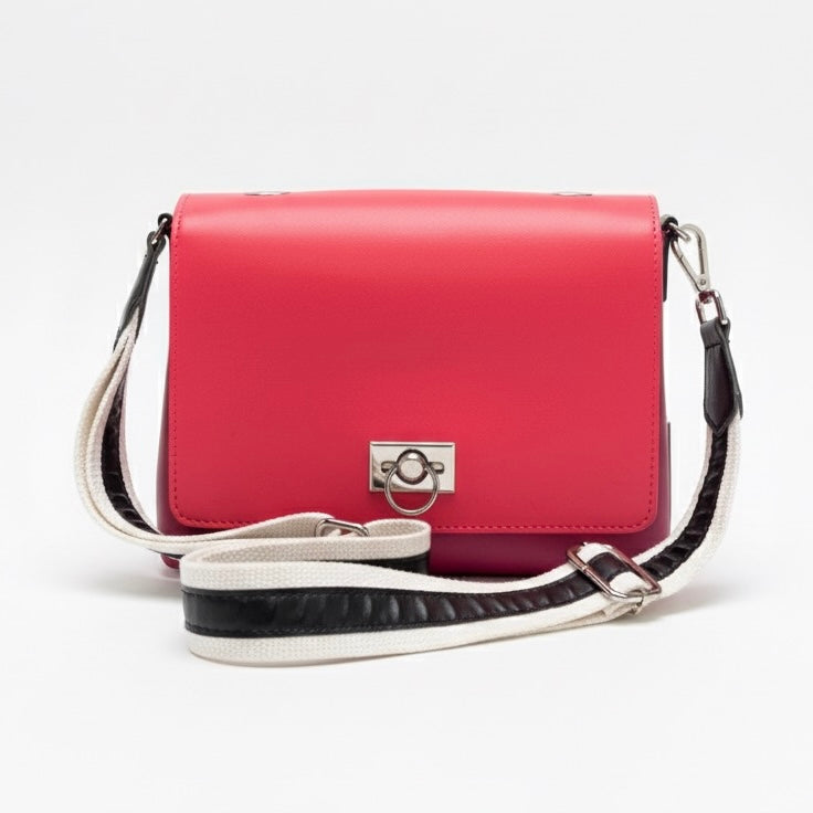 O bag, Geanta de umăr medie pentru dama cu manere detașabile, rosu, cu design modern si curea de umar.