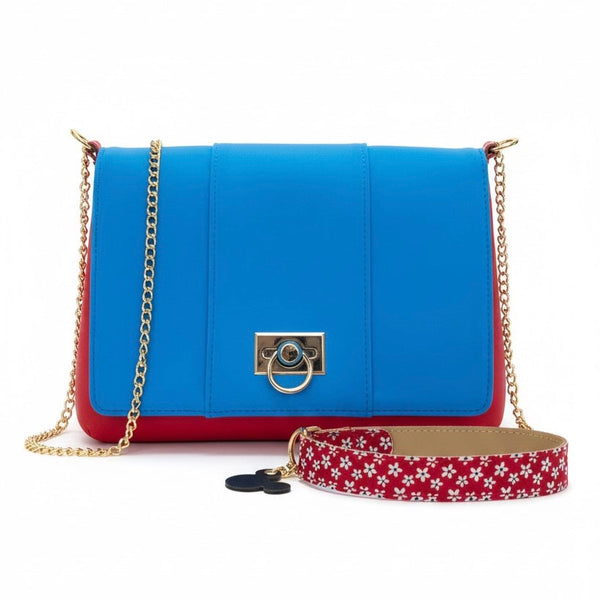 O bag, Geanta de umar medie pentru dama cu manere detașabile, albastru-rosu