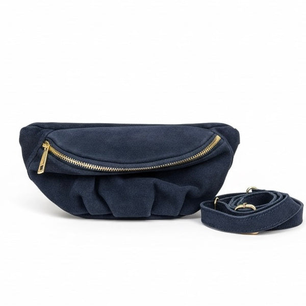 Borseta pentru femei din piele naturala intoarsa, bleumarin- Made in Italy