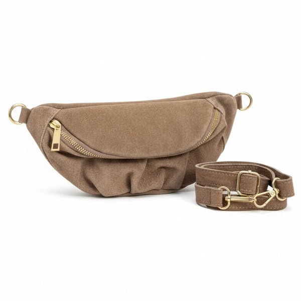 Borseta pentru femei din piele naturala intoarsa, maro- Made in Italy