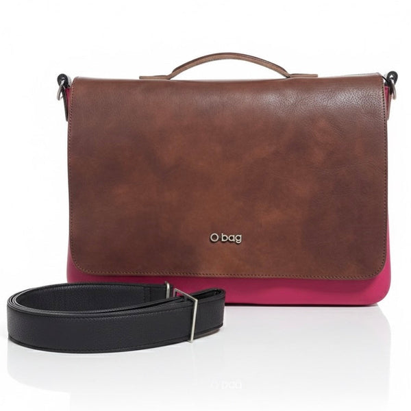 O bag servieta din piele naturala si termoplastic, tip diplomat, fuxia