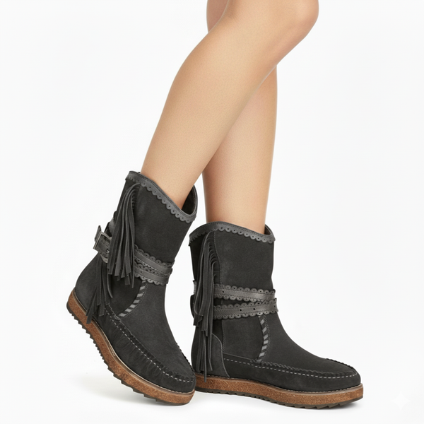 Ghete dama din piele naturala intoarsa, Gri-Rebecca White, TU1510 Crosta Asfalto, R7