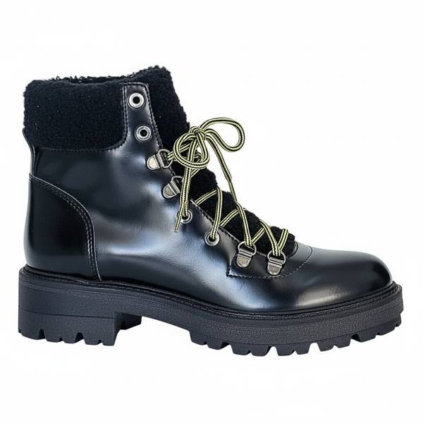 Ghete dama din piele naturala cu aspect lucios, Talpa antiderapanta, Negru-Lea-gu, 58/3754 Vitello Abr Nero, R5