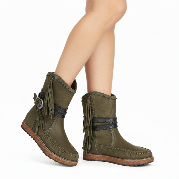 Ghete dama din piele naturala, Verde kaki-Rebecca White, TU1510 Vegetal Tundra, R5