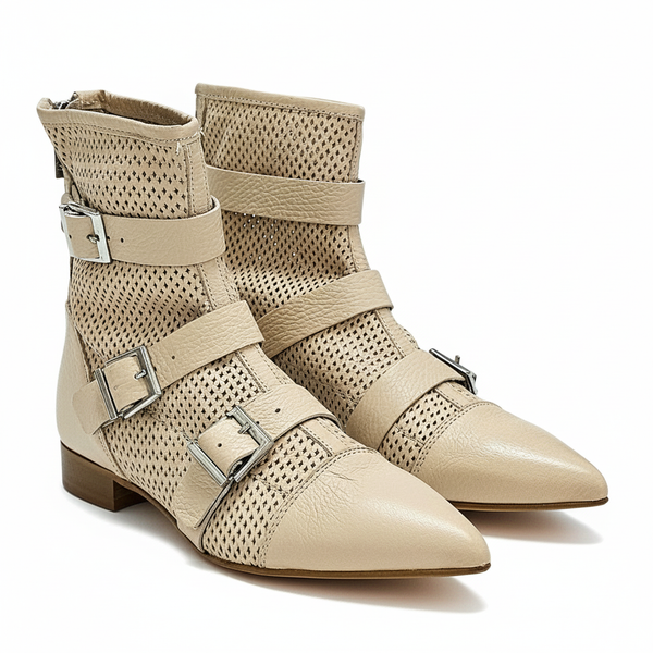 Ghete dama din piele naturala perforata, nude- Corbelli, 5591 Nude