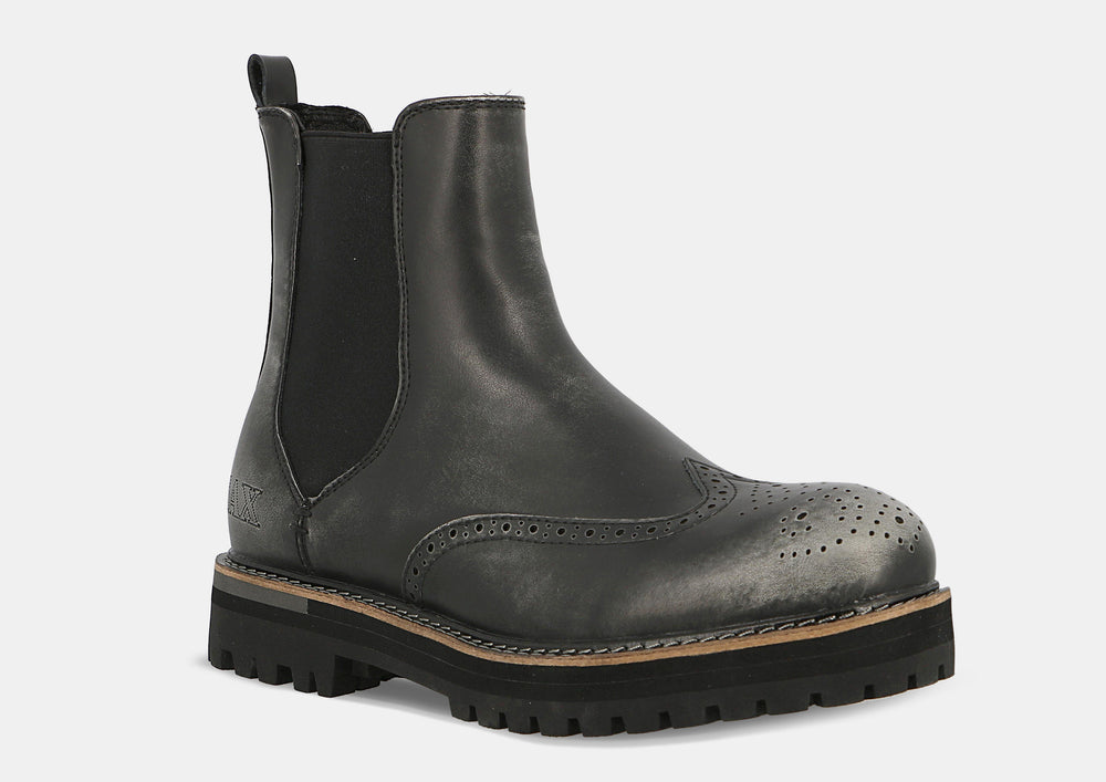 Ghete barbati din piele naturala, negru, stil elegant, colectia Toamna Iarna 2024, confortabil si durabil.