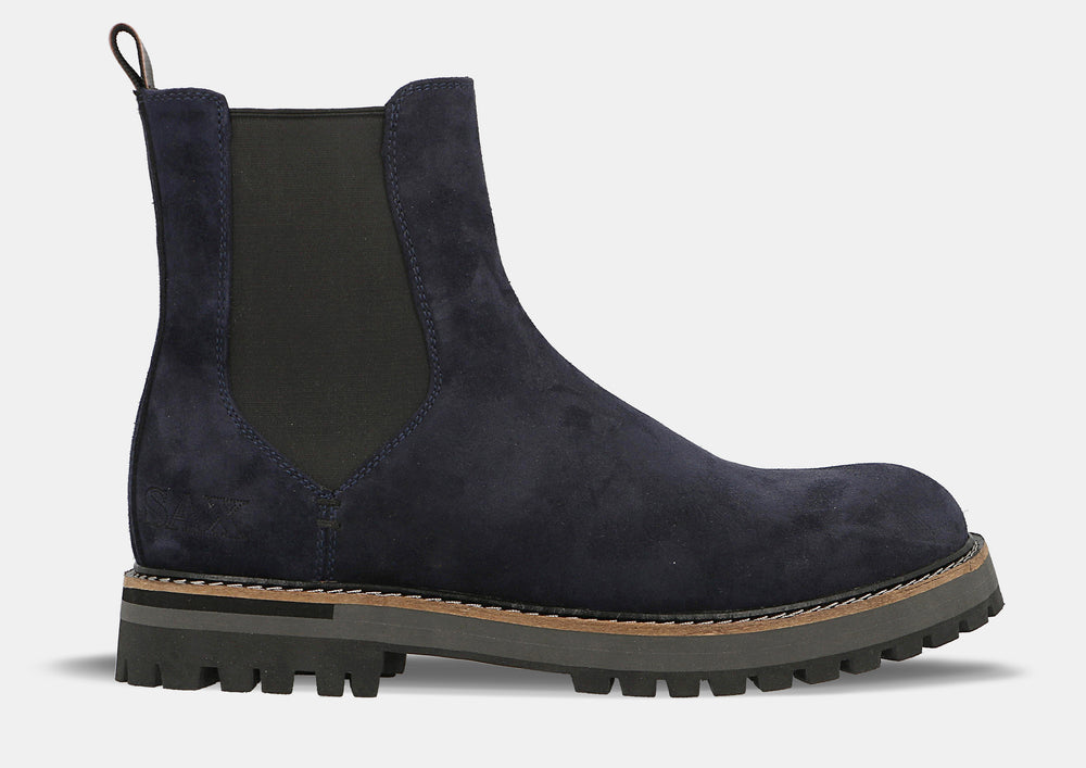 Ghete barbati din piele naturala intoarsa bleumarin, model SAX, Colectia Toamna Iarna 2024, confortabil si stilat.