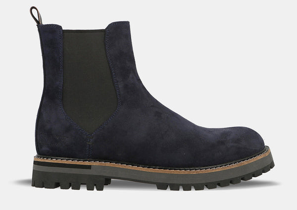 Ghete barbati din piele naturala intoarsa bleumarin, model SAX, Colectia Toamna Iarna 2024, confortabil si stilat.