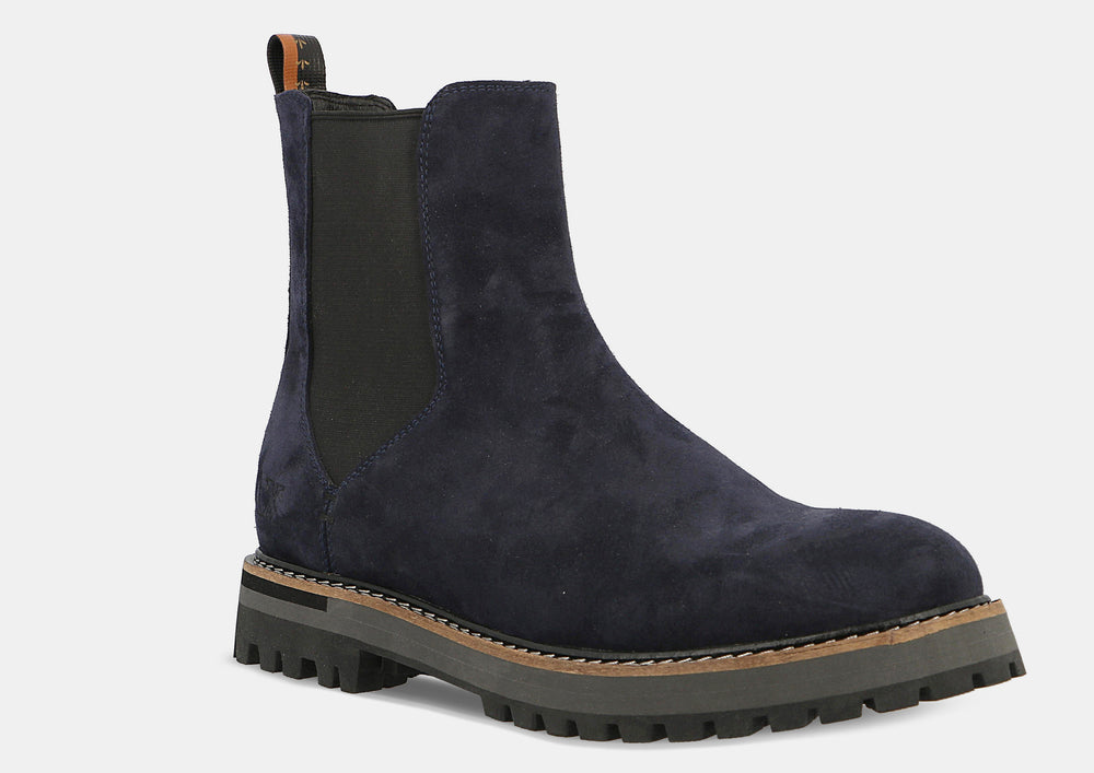 Ghete barbati din piele naturala intoarsa bleumarin, colectia Toamna Iarna 2024, design modern si confortabil.