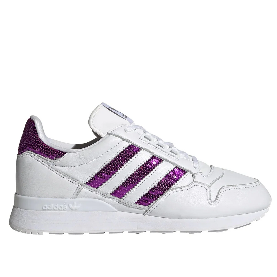 adidas ZX 500 Women purple side view with white and purple sparkling details