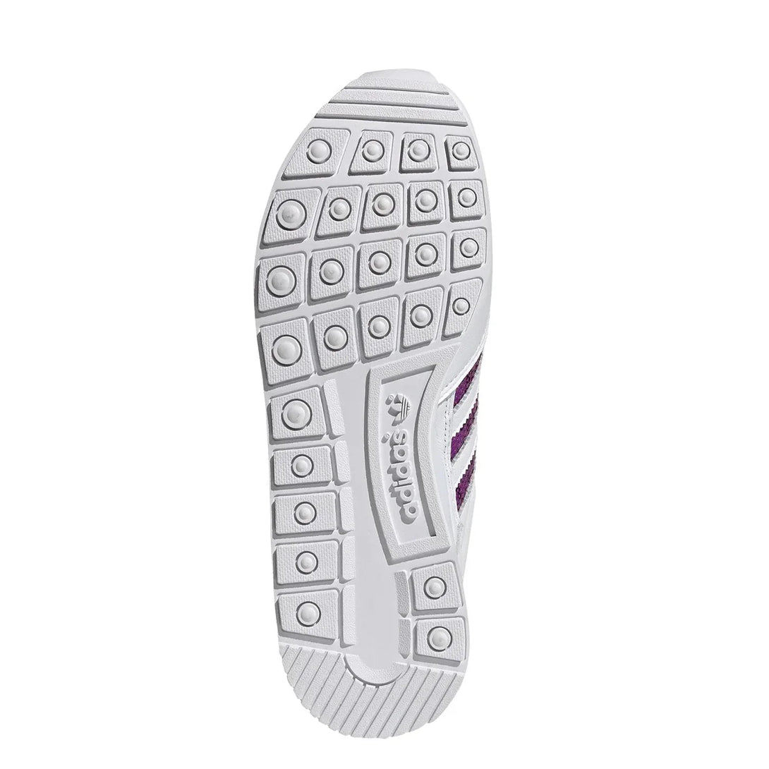 adidas ZX 500 Women purple sneaker sole showing Cloud White and Shock Purple details.