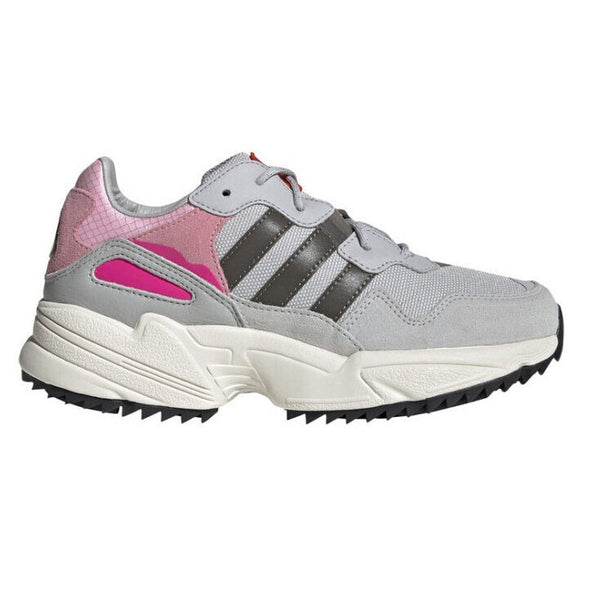 adidas YUNG-96 J Women in gray and pink colorway with textile and rubber materials.