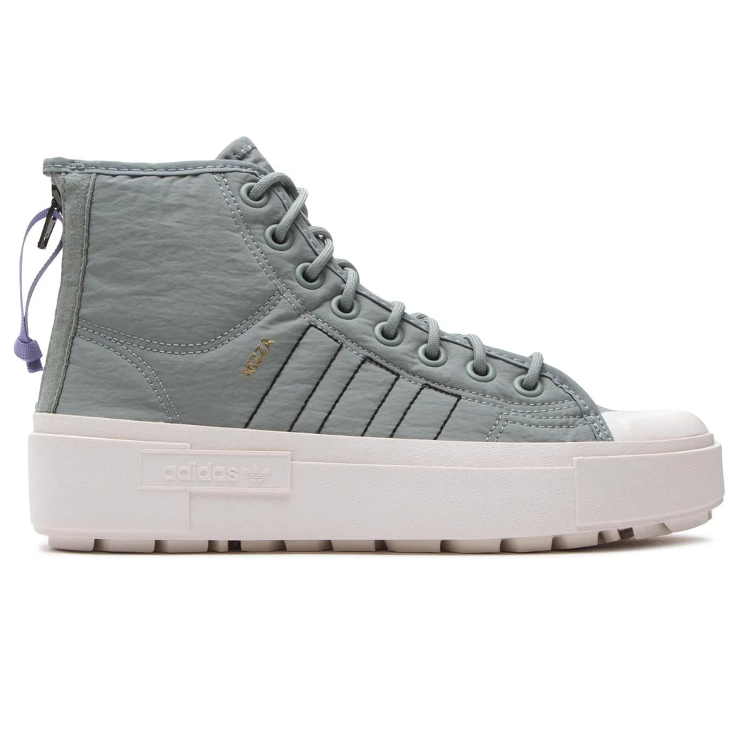 adidas Sneakers Nizza Bonega X Shoes HQ6042 Verde side view with light gray textile upper and platform sole