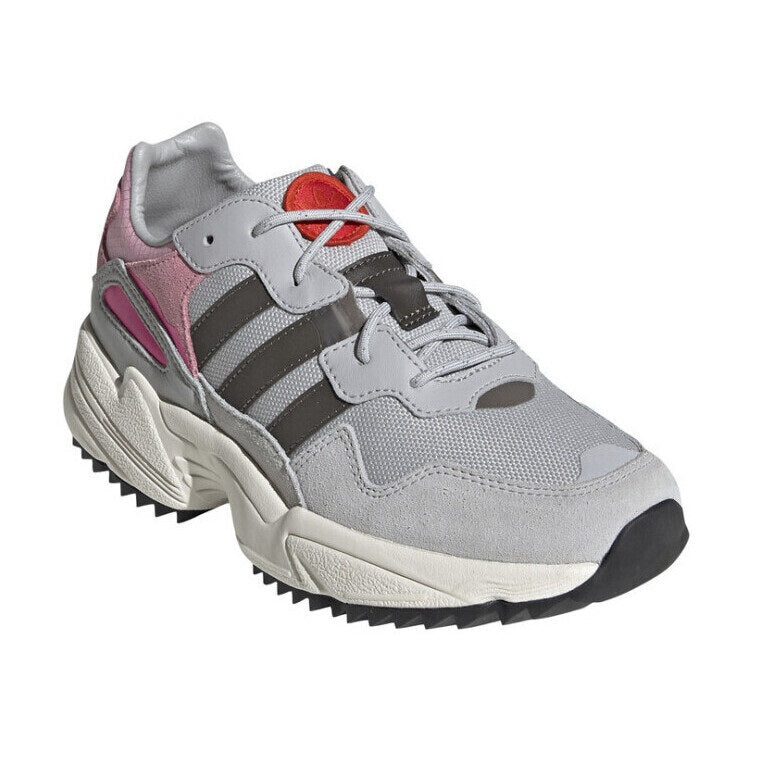 adidas YUNG-96 J Women in gray and pink, featuring textile and leather upper, rubber sole.