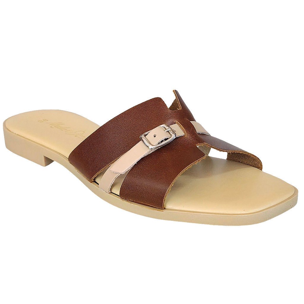 Papuci dama din piele naturala maro, stil elegant, Made in Italy, colectia Vara 2025, perfecti pentru vara.