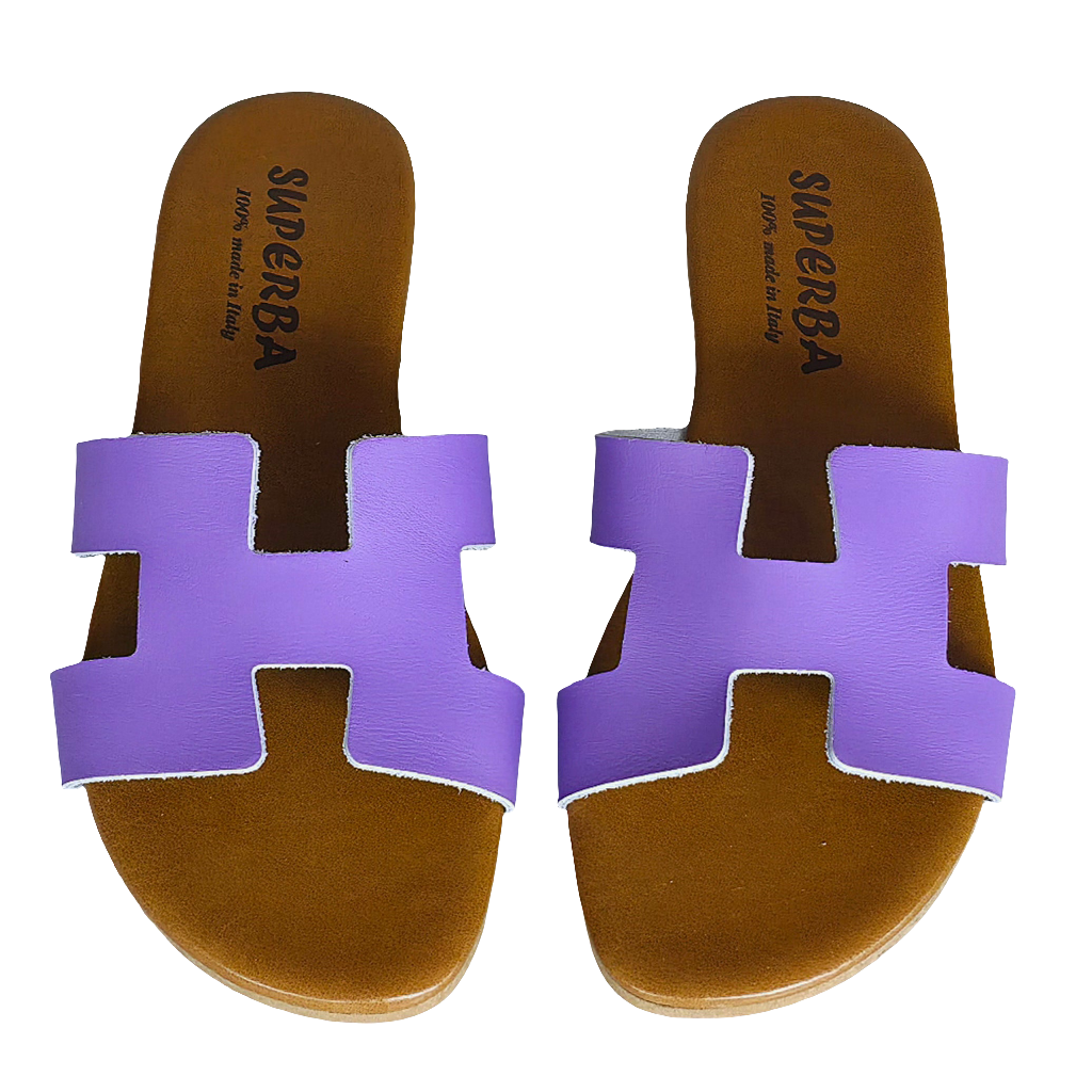 Papuci dama din piele naturala lila Kov Superba, Colectia Vara 2024, confortabili, fabricati in Italia.