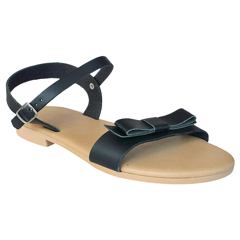 Sandale dama din piele naturala, negru, cu fundita, din colectia Vara 2025, fabricat in Italia, Joy Nero.